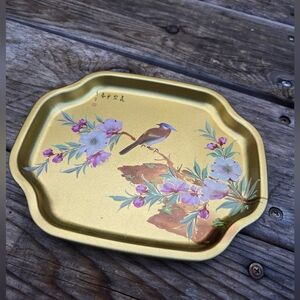 Gold Decorative Tray with Bird and Floral Design Made In England